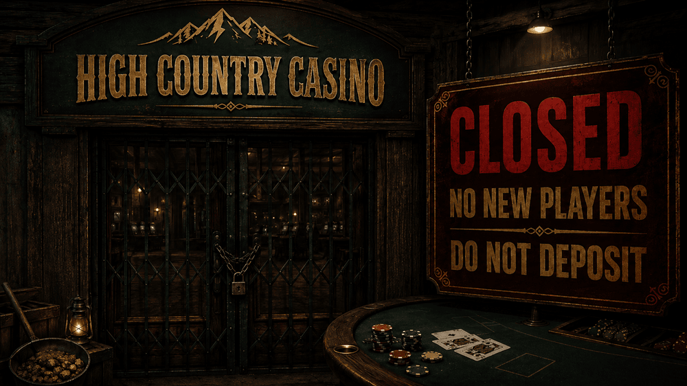 High Country Casino closed status notice on a dark Western-themed casino background