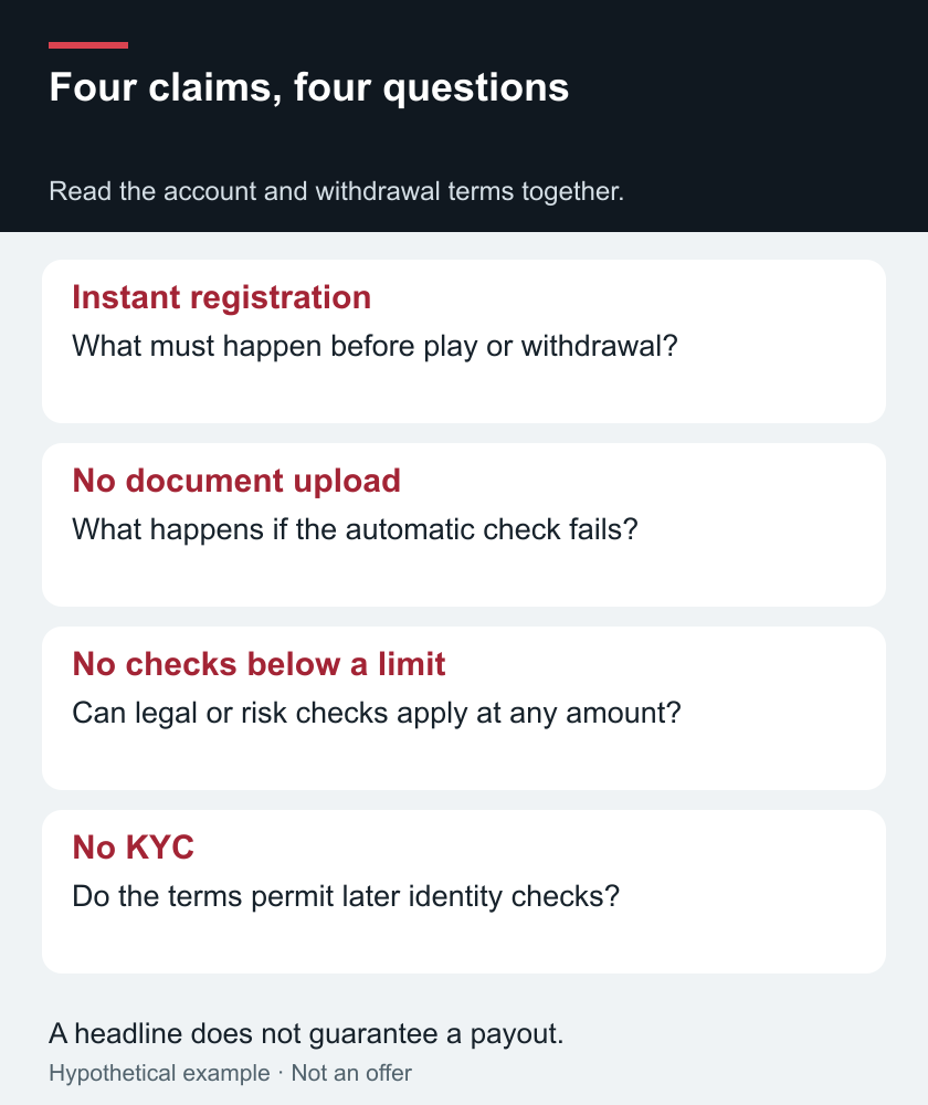 Four claims, four questions — Read the account and withdrawal terms together.